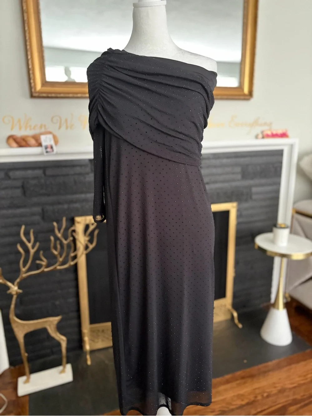 NWT: Abercrombie & Fitch Sheer Black Rhinestone Mesh Maxi Dress Size S